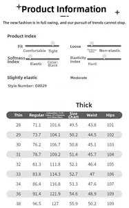 Detailed size chart for vintage black wide leg jeans from size 28 to 38 with measurements