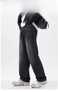 Side view of men's wide-leg jeans showing vintage washed texture and street style drape