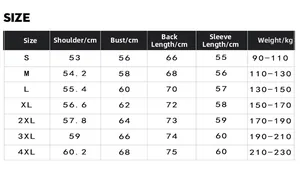 Detailed size chart for vintage washed denim jacket showing shoulder, bust and sleeve length