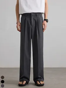 Men Casual Wide Leg Straight Pants Pleated High Waist Draped Solid Color Business Casual Trousers For Office Daily Wear