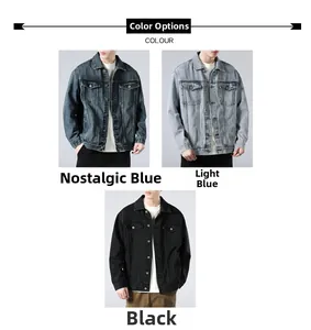 Detailed comparison of vintage wash denim jackets in retro blue, light blue, and black colors
