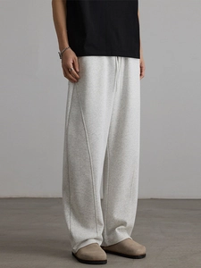 Men Women Casual Cotton Blend Sweatpants Wide Leg Drawstring Sports Pants Curved Blade Design Loose Straight Trousers