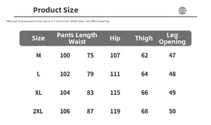 Tableau des tailles pour jeans vintage baggy avec mesures de la taille du M au 2XL