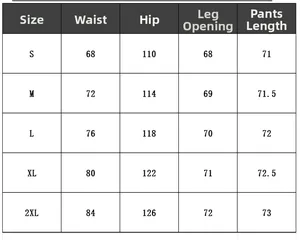Size chart for American retro cargo shorts detailing waist, hip, leg, and length measurements