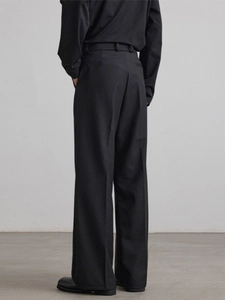 Men's high-street loose straight black suit pants with high-quality drape fabric