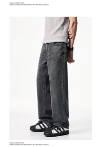 Vue détaillée du jean coupe droite pour homme en lyocell gris foncé délavé vintage