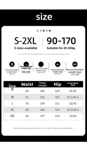 Size chart for vintage streetwear cargo pants with measurements from S to 2XL sizes