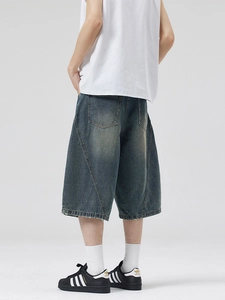 Men's retro washed denim shorts with a loose wide-leg fit and vintage vibe style