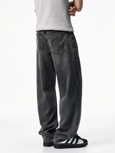 Jean ample en lyocell pour hommes coupe droite gris anthracite avec texture délavée