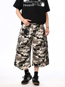 High Street Camouflage Cargo Shorts Cotton Blend Multi Pocket Wide Leg Three Quarter Pants Summer Trendy Streetwear Unisex Bottoms