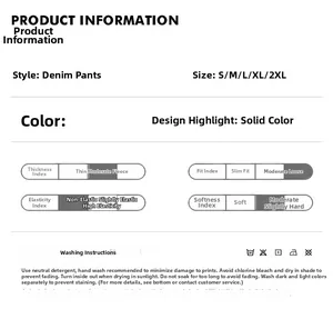 Detailed size chart and fabric specifications for American retro washed denim jeans