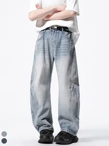 Jean Homme Décontracté American High Street Jambe Large Lavage Vieilli Patchwork Denim Pantalon Rétro Streetwear Hommes