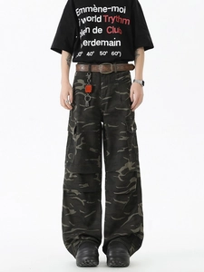 Pantalon cargo camouflage homme avec poches multiples et imprimé jungle foncé