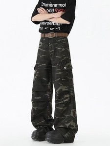 Pantalon cargo camouflage rétro pour hommes avec coupe large et multiples poches