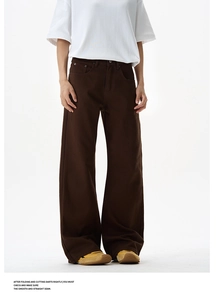 Deep brown wide-leg trousers in heavy cotton twill fabric with street style loose fit