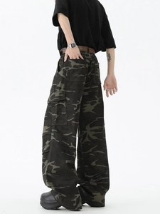 Pantalon cargo camouflage homme coupe décontractée avec poches latérales à soufflet