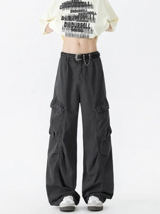 Vintage high street baggy cargo pants for men with multi-pockets and decorative chains