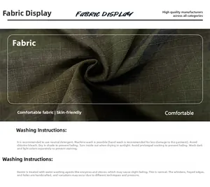 Detailed macro view of ripstop fabric texture and garment washing care instructions