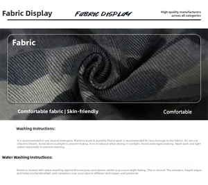 Macro texture of camouflage twill denim fabric with washed multi-pocket detail and heavy weave