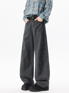 Jean baggy gris foncé pour hommes avec coutures déconstruites et coupe décontractée high street