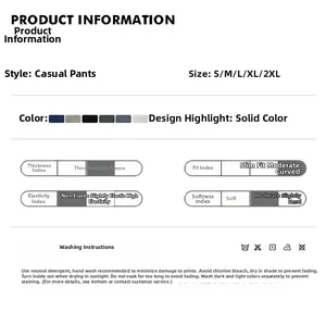 Size chart and fabric specifications for faded washed high-street cargo pants
