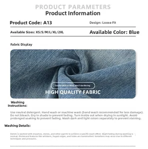 Detailed fabric texture and size chart for vintage blue flare fit denim jeans