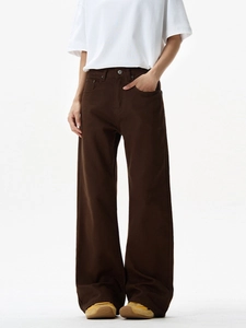 Men's retro dark brown wide leg trousers in heavy cotton twill with a vintage street style