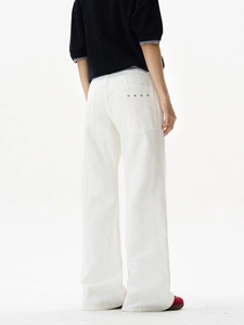 Men's white flared lounge trousers with high waist and rivet pocket details
