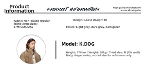 Size chart for vintage washed cargo pants in light gray, dark gray, and green colors