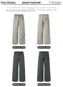 Detailed views of vintage wide-leg cotton pants featuring pleated design and cargo pockets