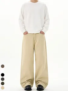 Herren Minimalistisch High Street Weites Bein Baumwolle Freizeithose Locker Gerade Mopphose Retro Einfarbig Modehose