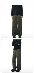 Vertical split view of loose fit cargo pants showing front and side flap pocket details