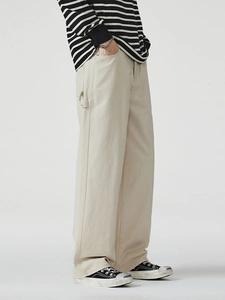 Men's American retro multi-pocket straight-leg cargo pants in beige, street style