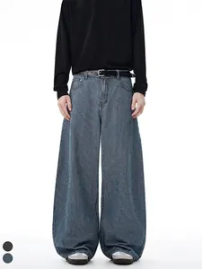 Jeans en Denim à Rayures Verticales Rétro High Street pour Hommes Coupe Ample Jambes Larges Pantalon Banane Streetwear