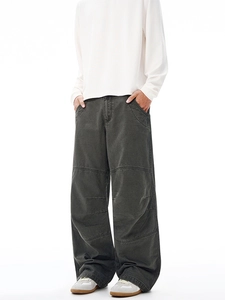 American retro washed cargo pants with patchwork and wide-leg vintage straight fit