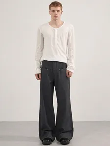 Men's Vintage Vertical Striped Wide Leg Trousers Casual Loose Straight Suit Pants Cotton Blend Mid Waist Fashion Slacks