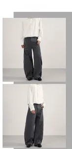 Vista verticale del modello di pantaloni cargo retrò a gamba larga in cotone antracite