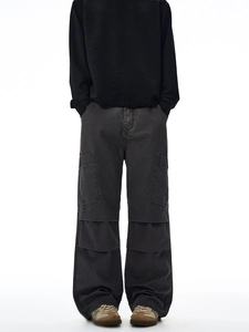 Mens high street retro multi-pocket cargo pants in washed dark grey baggy fit