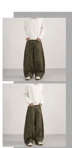 Front and side model views of loose-fit American vintage olive utility cargo pants