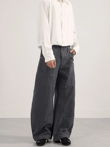 Pantaloni cargo grigio scuro da uomo con gamba larga vintage e dettagli rivetti
