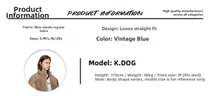 Size chart for retro washed straight-leg denim jeans in vintage blue with model info