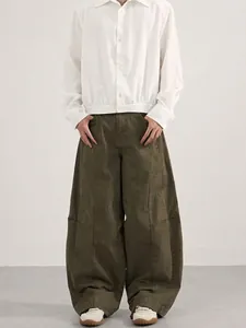 Men American Deconstructed Workwear Wide Leg Pants Vintage Cotton Streetwear Casual Silhouette Cargo Trousers For Men