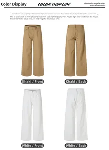 Detailed four-way view of high-waisted wide-leg cotton trousers in khaki and white