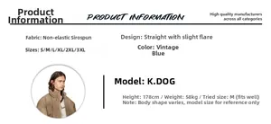 Guide des tailles pour jeans bootcut bleu rétro avec détails sur le tissu