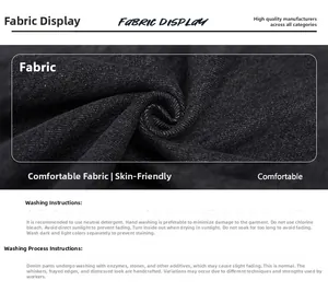 Detail of dark gray high-density denim fabric texture with washing care instructions