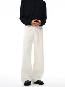Pantalon Décontracté Large pour Hommes High Street Cleanfit Pantalon Droit en Coton Minimaliste Blanc Noir Kaki Coupe Large