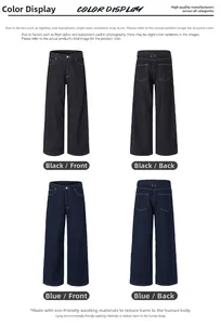 Flachbild von gerade geschnittenen weiten Jeans in Schwarz und Blau mit Details