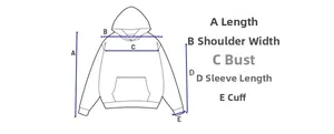 Size guide with detailed measurements for the oversized hooded sweatshirt jacket