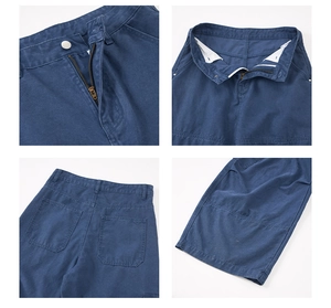 Détails du pantalon de travail vintage indigo avec fermeture éclair et coutures renforcées