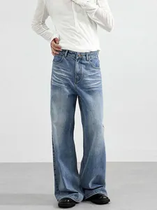 Pantalon Jeans Homme American Vintage High Street Bleu Rétro Lavé Moustaches Jambe Large Large Droit Denim Pantalon Casual Mode